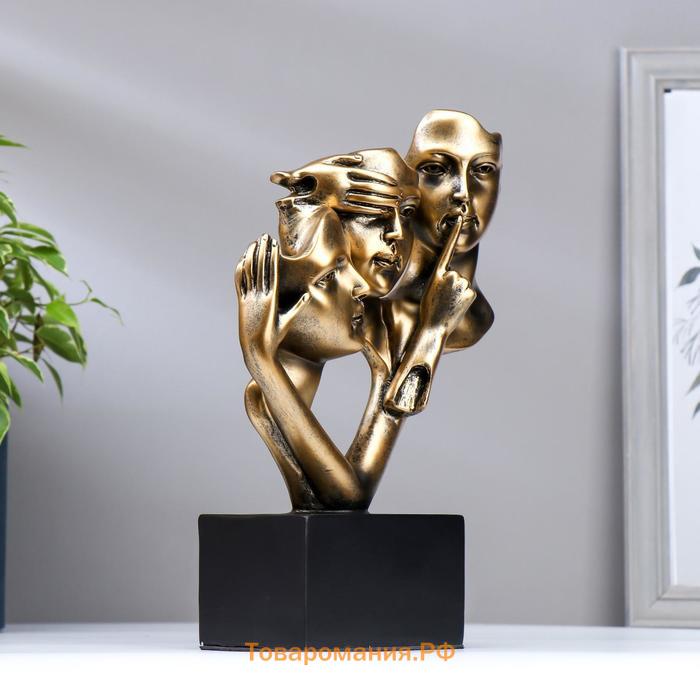 Фигурка полистоун «Бюсты: не вижу, не слышу, не скажу», бронза, 26×18×7.5 см