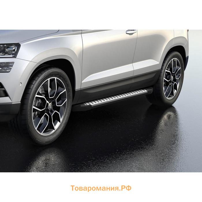 Пороги на автомобиль "Bmw-Style круг" Rival для Skoda Karoq 2020-н.в., 180 см, 2 шт., алюминий, D180AL.5103.1