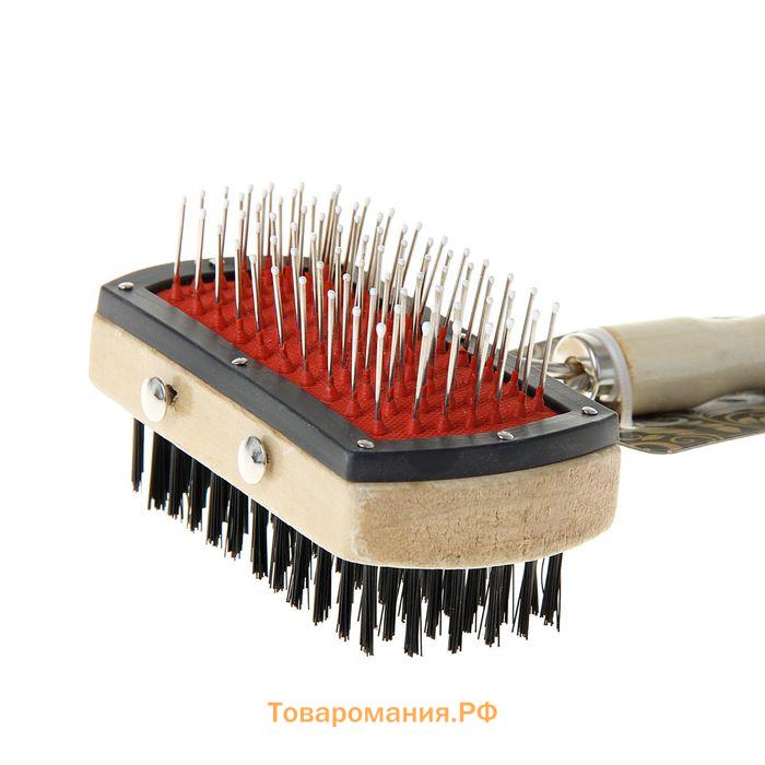 Двусторонняя щётка-расческа с деревянной ручкой, 10 Х 17 см