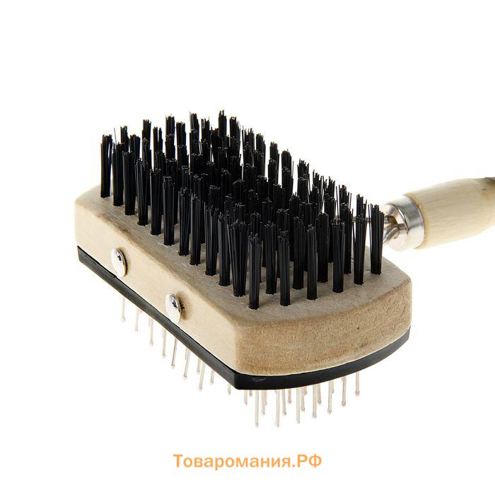 Двусторонняя щётка-расческа с деревянной ручкой, 10 Х 17 см