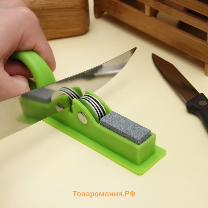 Точилка для ножей  «Острое лезвие», 19×4.5 см, с ручкой и шлифовкой, МИКС