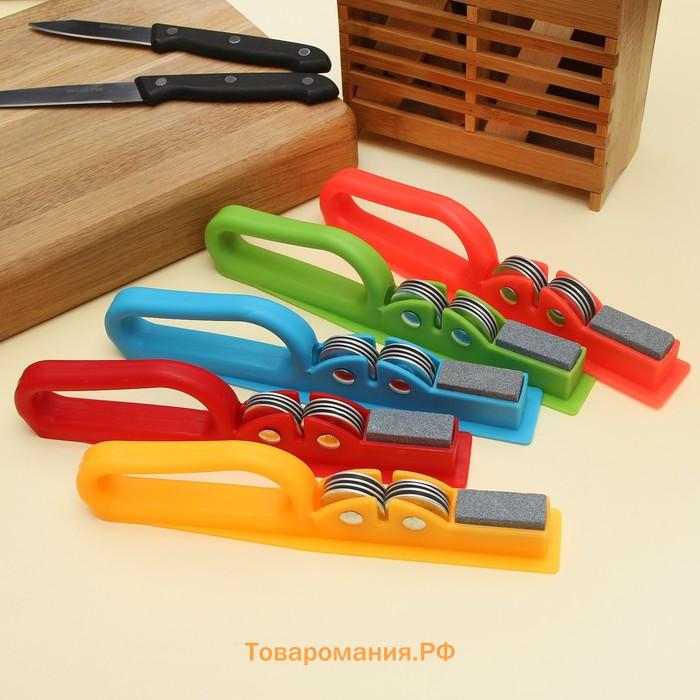 Точилка для ножей  «Острое лезвие», 19×4.5 см, с ручкой и шлифовкой, МИКС
