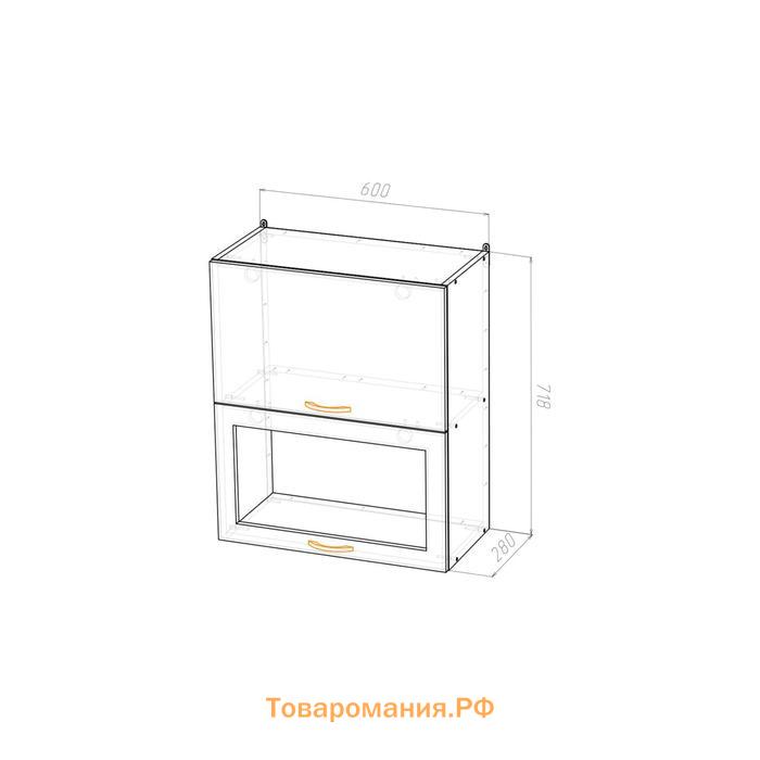 Шкаф навесной Лира 600х300х720 с 2 дверцами со стеклом белый/Квадро шимо светлый