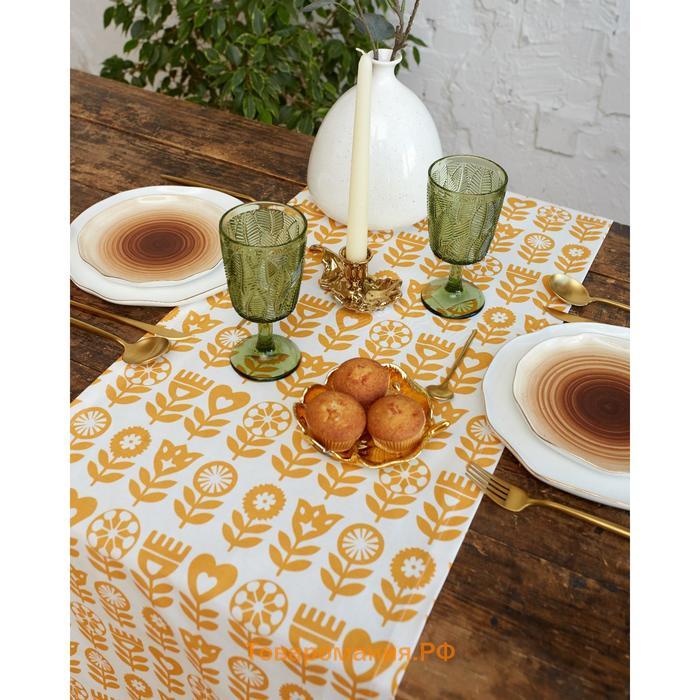 Дорожка на стол  Yellow garden 40×149см, 100% хлопок, саржа 190 г/м², белая/жёлтая