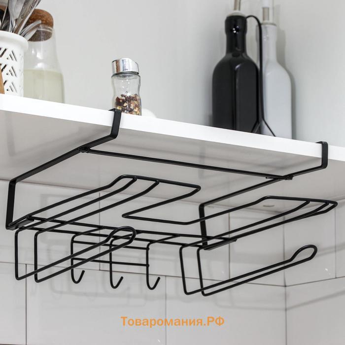 Держатель для кухонных принадлежностей подвесной , 28.5×25.5×16 см, чёрный