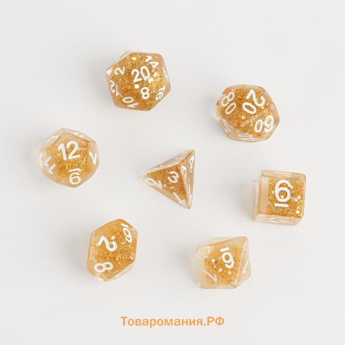 Кости игральные, дайсы для D&D (Dungeons and Dragons, ДнД), серия: D&D, "Янтарь", 7 шт