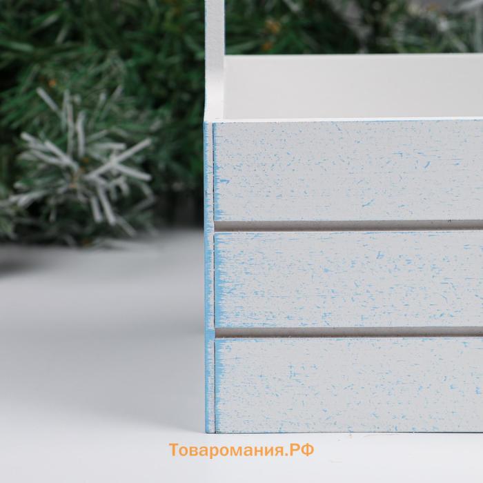 Кашпо деревянное «Снежинка», белый, для подарков, цветов, 25×15×30 см