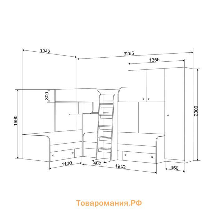 Детский комплекс «Трио 2», цвет дуб молочный / дуб шамони