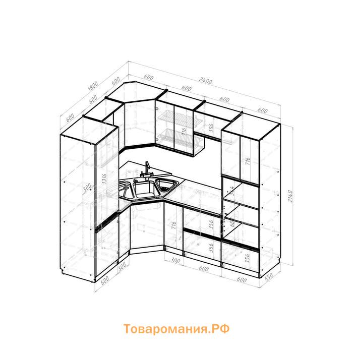 Кухонный угловой гарнитур Ноктюрн оптима 2400х1800 Бетон темный/Белый