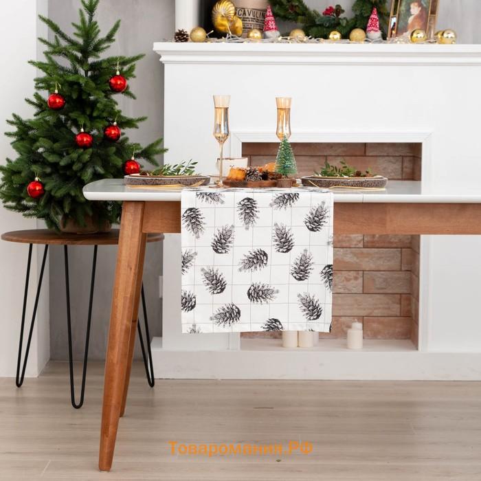 Дорожка на стол новогодняя  Merry Christmas 40×146 см, 100% хлопок, саржа 190 г/м², белая