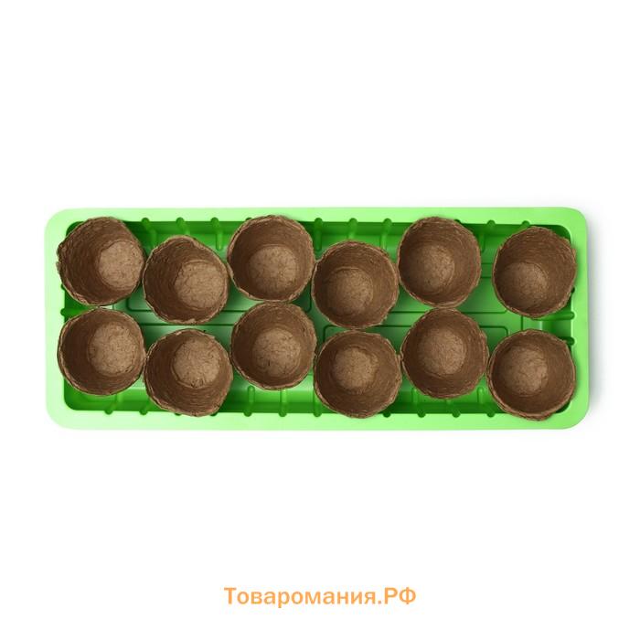 Мини-парник: 36 × 13 × 12 см, торфяной горшок 6,5 × 6,5 см, 12 шт., Greengo