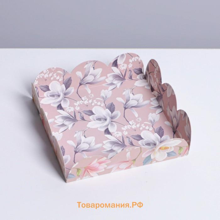 Коробка для печенья, кондитерская упаковка с PVC крышкой, «Цветы», 10.5 х 10.5 х 3 см