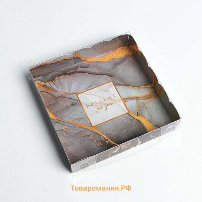 Коробка для печенья, кондитерская упаковка с PVC крышкой, «Мрамор», 15 х 15 х 3 см