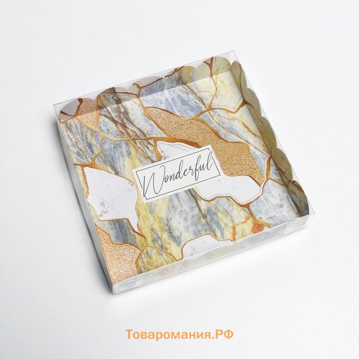 Коробка для печенья, кондитерская упаковка с PVC крышкой, «Камень», 18 х 18 х 3 см