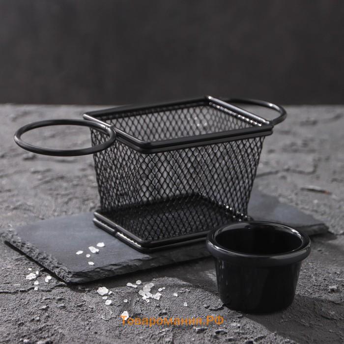 Корзинка для картофеля фри  «Ночь», 10×8×8.5 см, с соусником d=9.5 см, чёрная