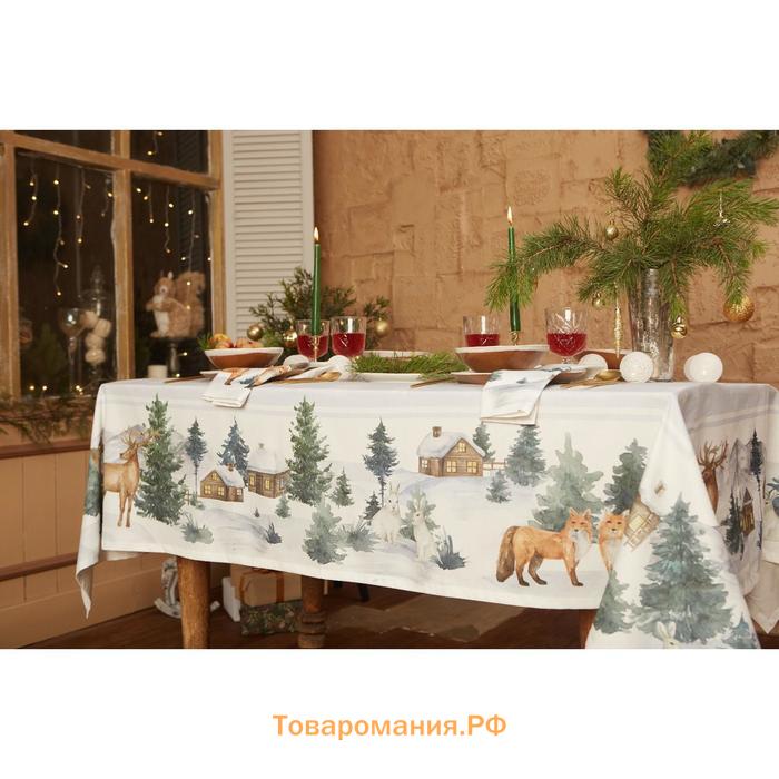 Скатерть новогодняя  "Forest animals" Скатерть новогодняя 150х220 +/-3см с ГМВО, 100%хл, саржа 190гр/м2