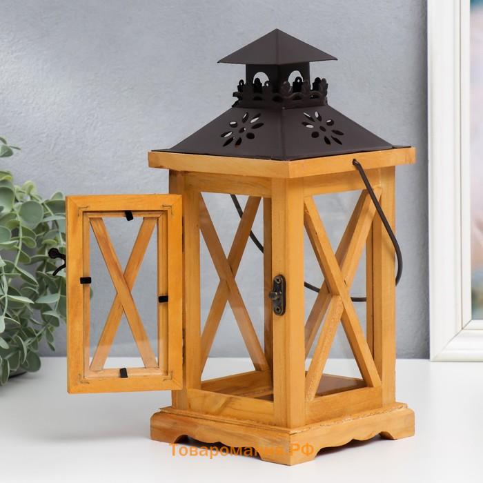 Деревянный подсвечник-фонарь на 1 свечу «Ставни», корица, 28×12.5×12.5 см