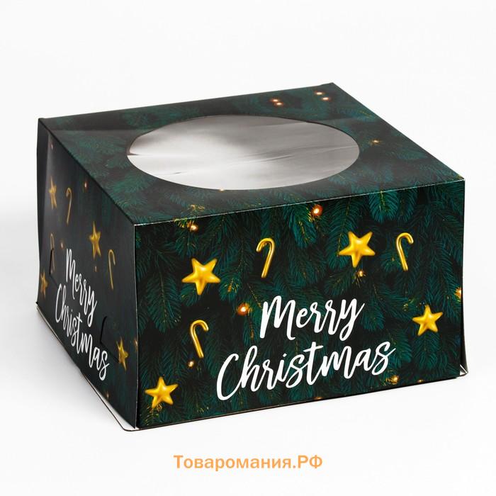 Коробка для торта новогодняя с окном «Merry Christmas», 30 х 30 х 19 см. Новый год