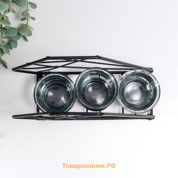 Подсвечник на 3 свечи «Лофт. Трапеция», металл, стекло, чёрный, 21×7×18 см