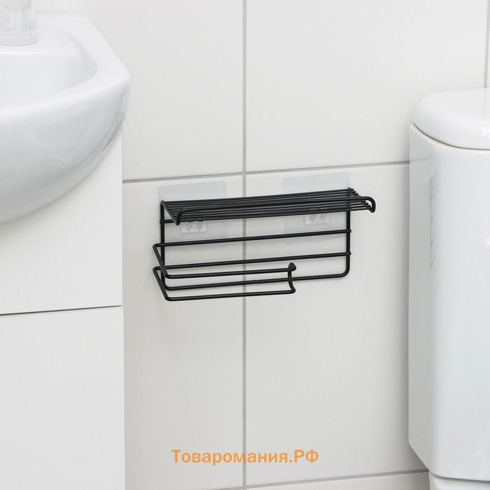 Держатель для туалетной бумаги , с полочкой, 19.5×9.5×8 см, чёрный