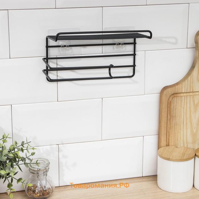 Держатель для туалетной бумаги , с полочкой, 19.5×9.5×8 см, чёрный