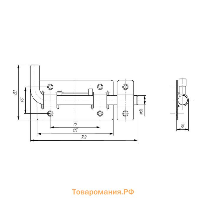 Засов "Киров" Секрет ЗД-03, круглый Г-образный, цвет античная бронза