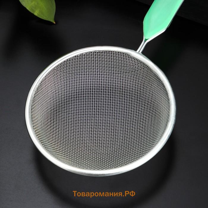 Сито для просеивания с ручкой  «Хозяюшка», d=12 см, зелёное