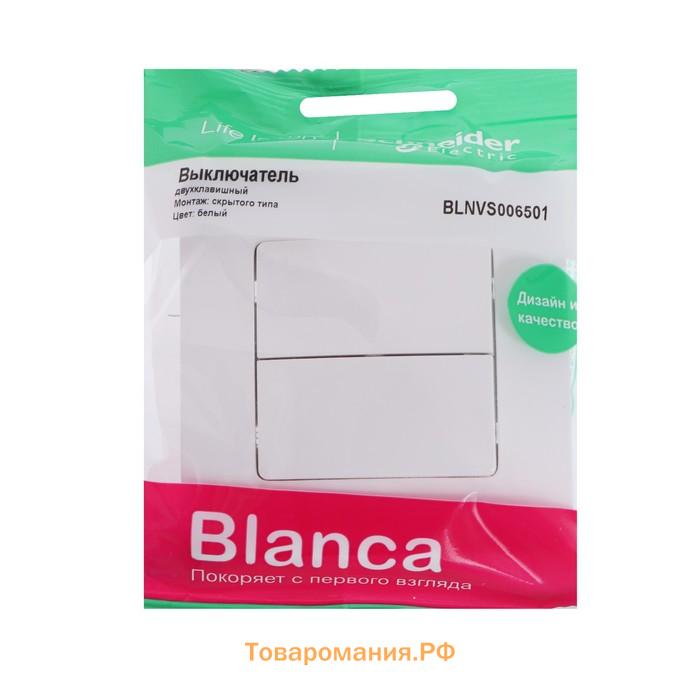 Выключатель SE Blanca, 6 А, 2 клавиши, IP20, скрытый, белый, BLNVS006501