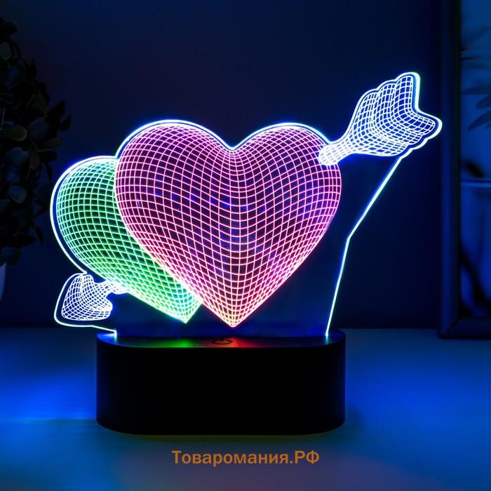 Светильник сенсорный "2 сердца" LED USB (90см) от батареек 3xАА черный 18х5,5х18 см