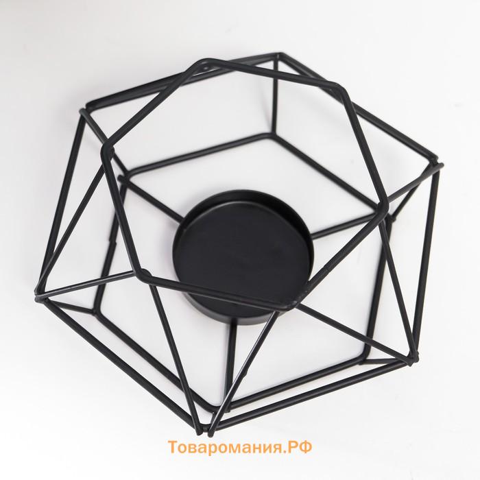 Металлический подсвечник на 1 свечу «Шестигранник», чёрный, 12×13.5×6 см