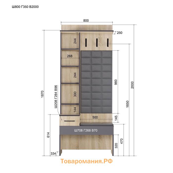 Прихожая «Эльза 1», зеркало, 800 × 350 × 2000 мм, цвет дуб сонома