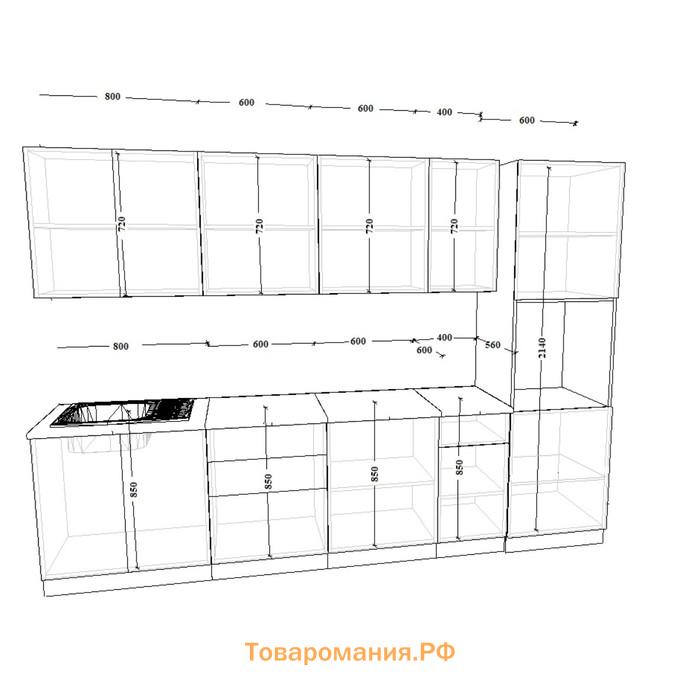 Кухонный гарнитур Лофт 3, 3000х600 мм, Дуб бунратти/Бетон светлый