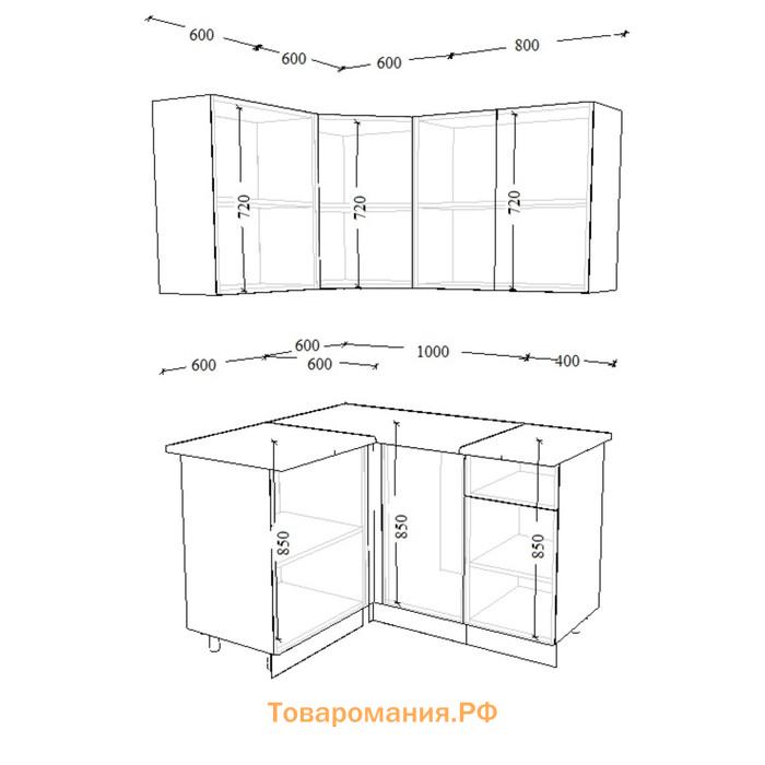 Кухонный гарнитур угловой Лофт 11, 1200х1400 мм, Дуб бунратти/Бетон темный