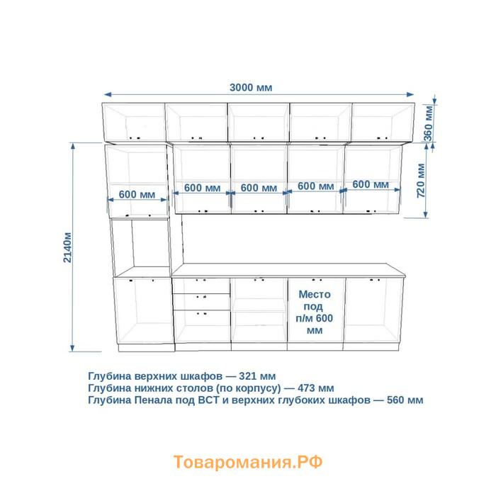 Кухонный гарнитур трехуровневый в потолок ЛОФТ-31 3000х600 Сахара/Бетон светлый