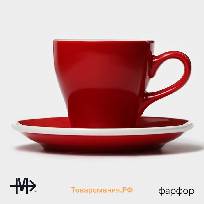 Кофейная пара Magistro Coffee time, чашка 180 мл, блюдце d=14.5 см, фарфор, красная