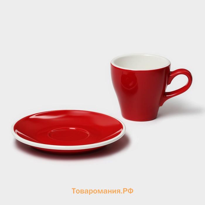 Кофейная пара Magistro Coffee time, чашка 180 мл, блюдце d=14.5 см, фарфор, красная