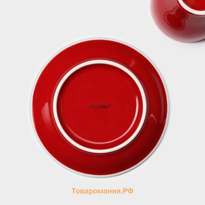 Кофейная пара Magistro Coffee time, чашка 180 мл, блюдце d=14.5 см, фарфор, красная