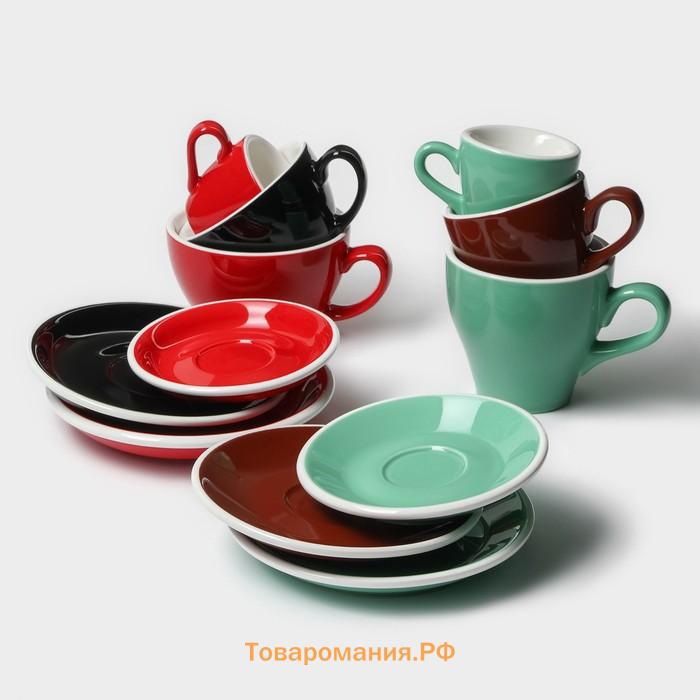 Кофейная пара Magistro Coffee time, чашка 180 мл, блюдце d=14.5 см, фарфор, красная