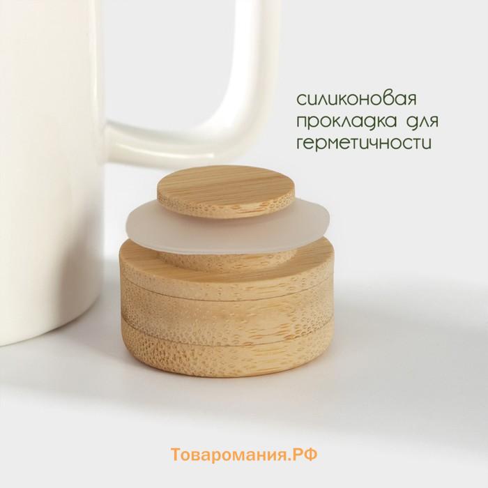 Ёмкости для соусов фарфоровые на подставке из бамбука BellaTenero, 3 предмета: 2 соусника 420 мл, подставка 17×7.2×17 см, белая