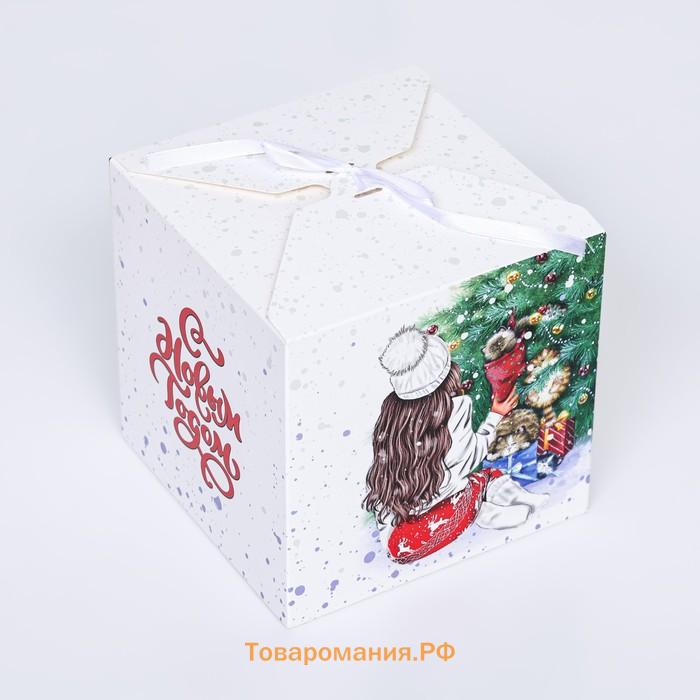 Коробка складная, подарочная новогодняя «Домашний уют» 14×14×14 см