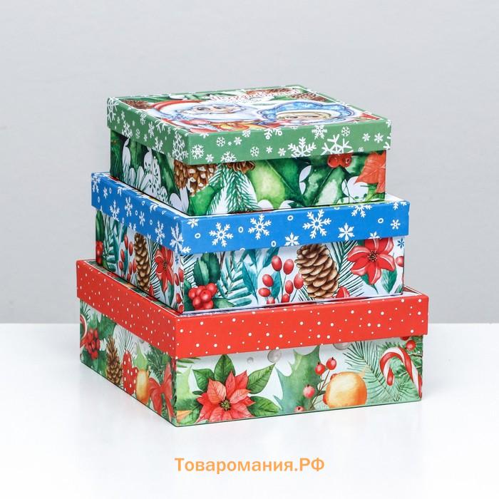 Коробки новогодние подарочные 3 в 1 «Новогодние герои», 19×19×7.5 - 14×14×4 см