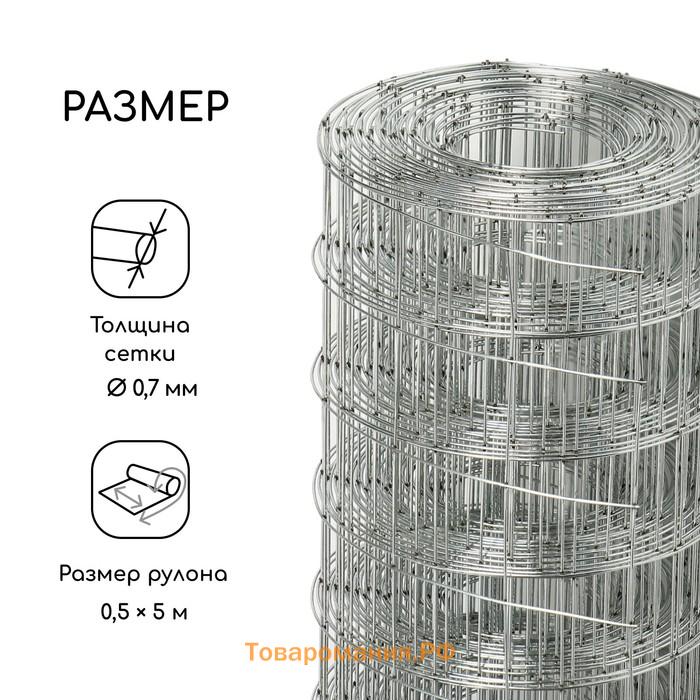 Сетка оцинкованная, сварная, 5×0.5 м, ячейка 25×25 мм, d=0.7 мм, Greengo