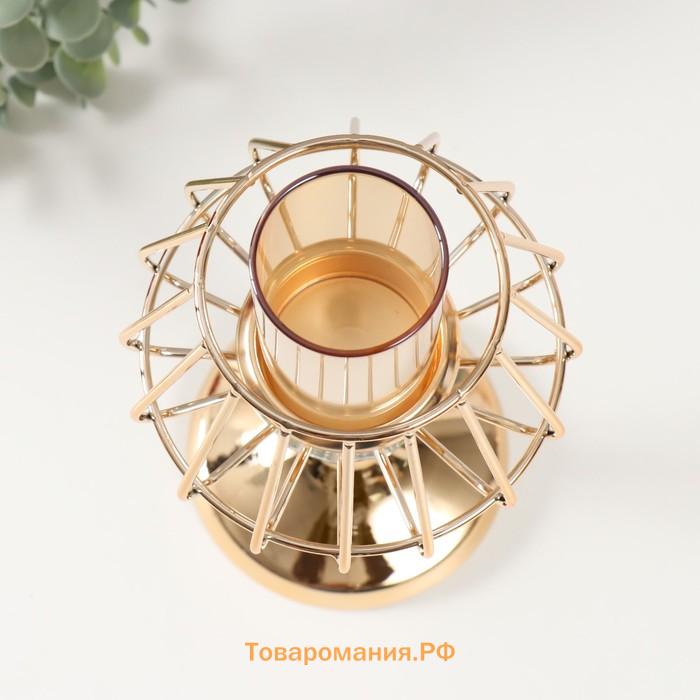 Подсвечник металл на 1 свечу «Флавия», золото, d=4.5 см, 13×13×26 см