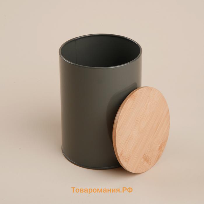 Банка для хранения SL Home «Каса Перфекто», 11×15 см, с бамбуковой крышкой, серая