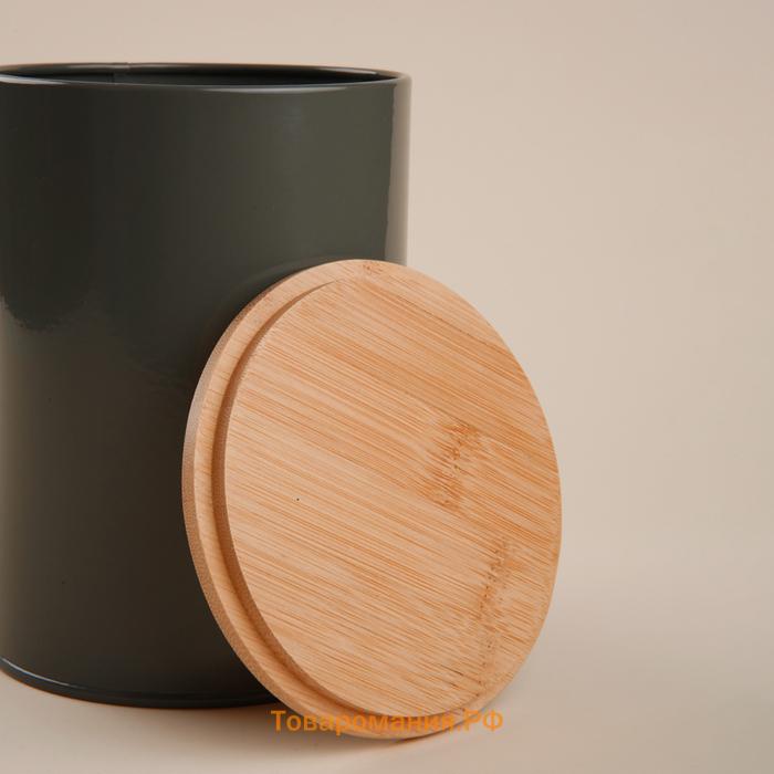 Банка для хранения SL Home «Каса Перфекто», 11×15 см, с бамбуковой крышкой, серая