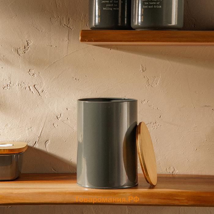 Банка для хранения SL Home «Каса Перфекто», 11×15 см, с бамбуковой крышкой, серая