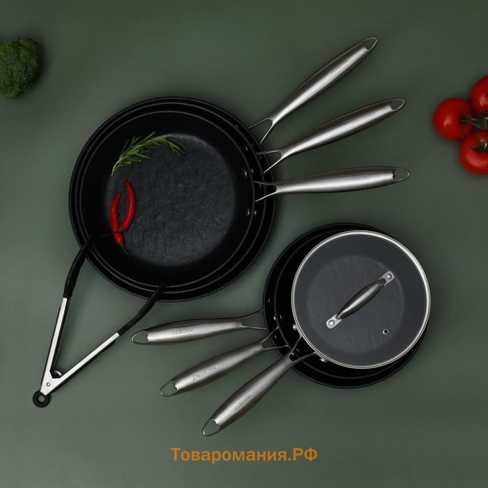 Сковорода Magistro Rock Stone, d=22 см, h=4.3 см, кованый алюминий, антипригарное покрытие, индукция, чёрная