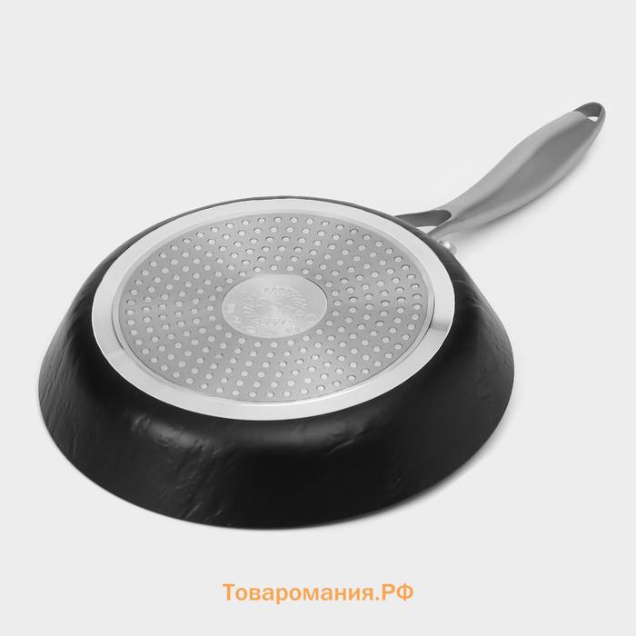 Сковорода Magistro Rock Stone, d=22 см, h=4.3 см, кованый алюминий, антипригарное покрытие, индукция, чёрная