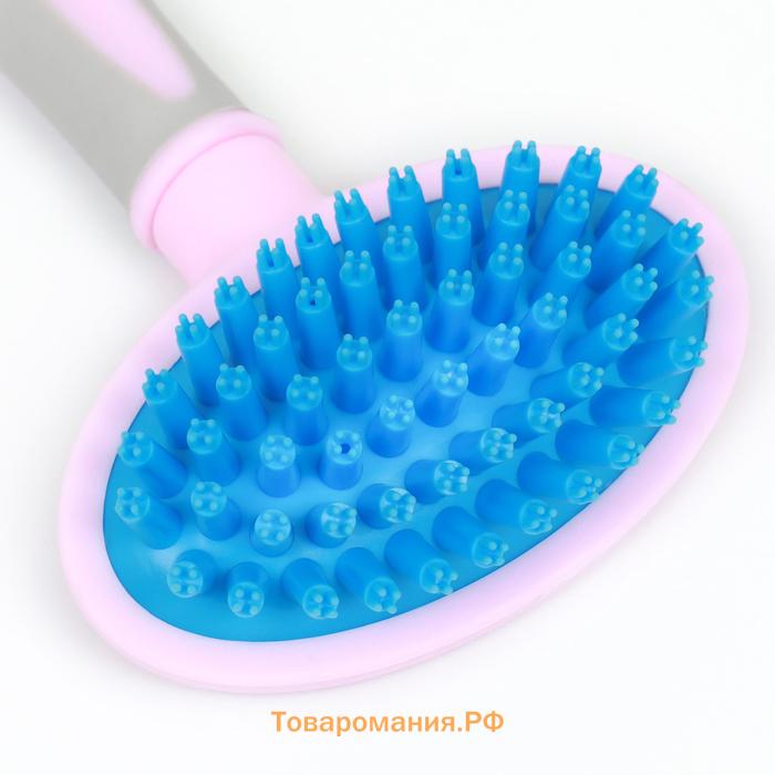 Щетка-массажер для животных с силиконовыми зубьями, средняя, 9,5 х 16,5 см, розовая