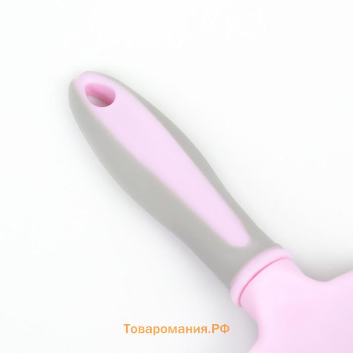 Щетка-массажер для животных с силиконовыми зубьями, средняя, 9,5 х 16,5 см, розовая